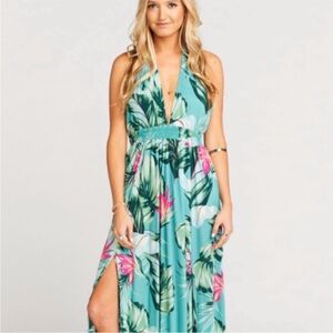 Show Me Your MuMu Turquoise Tropical Halter Maxi Dress size M
